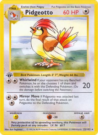 Pidgeotto 022/102 - 1st Edition Base Set