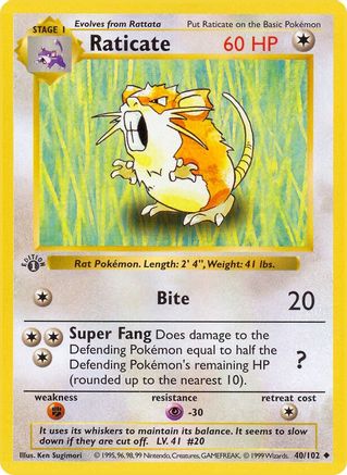 Raticate 040/102 - Shadowless Base Set