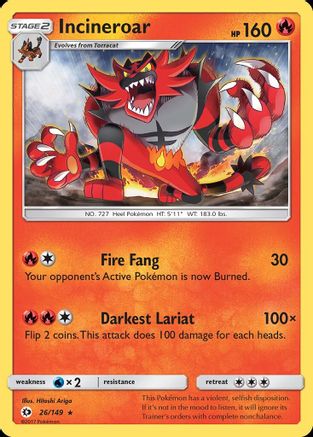 Incineroar 026/149 - Reverse Holofoil SM Base Set
