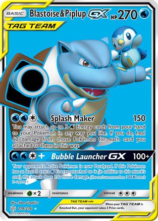 Blastoise & Piplup GX (Full Art) 214 - Holofoil SM Cosmic Eclipse