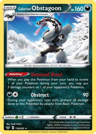 Galarian Obstagoon 119/202 - Reverse Holofoil Sword & Shield Base Set