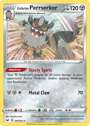 Galarian Perrserker 128/202 - Reverse Holofoil Sword & Shield Base Set