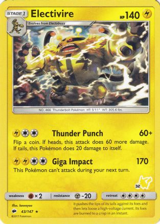 Electivire (#32 Pikachu Stamped) 043/147 Battle Academy