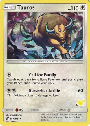 Tauros (#37 Pikachu Stamped) 164/236 Battle Academy