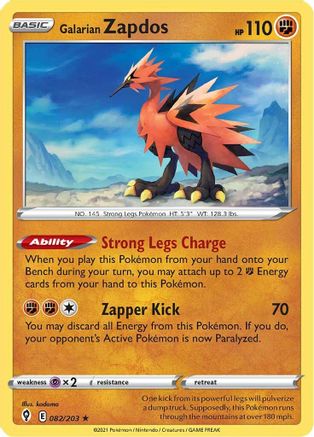 Galarian Zapdos 082/203 - Reverse Holofoil Evolving Skies