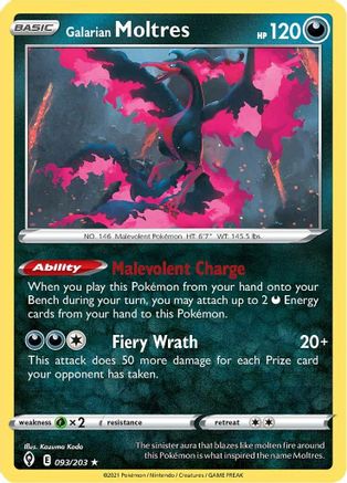 Galarian Moltres 093/203 - Reverse Holofoil Evolving Skies