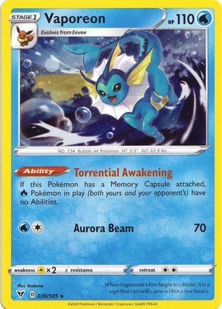 Vaporeon (Cosmos Holo) 030/185 - Holofoil Miscellaneous Cards & Products