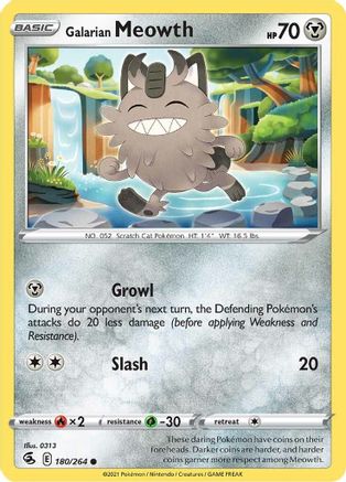 Galarian Meowth 180/264 - Reverse Holofoil Fusion Strike