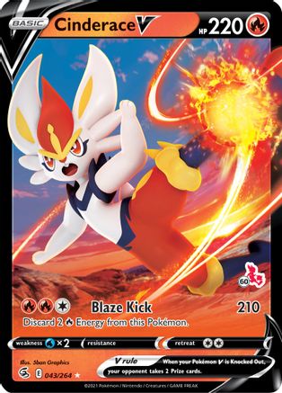 Cinderace V (#60 Cinderace Stamped) 043/264 - Holofoil Battle Academy 2022