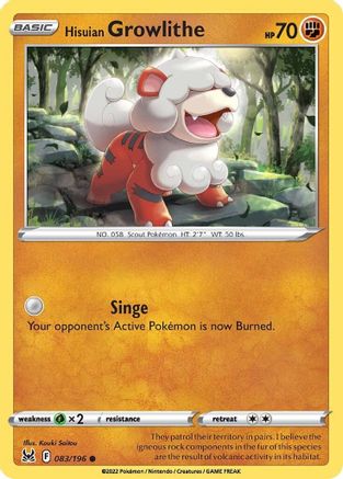 Hisuian Growlithe 083/196 - Reverse Holofoil Lost Origin