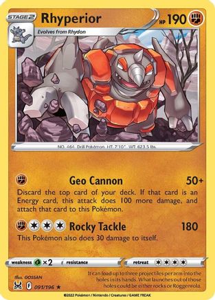 Rhyperior 091/196 - Reverse Holofoil Lost Origin