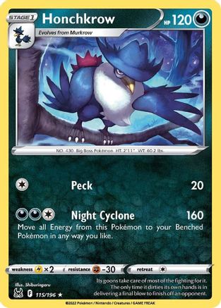 Honchkrow 115/196 - Reverse Holofoil Lost Origin