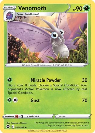 Venomoth 002/195 - Reverse Holofoil Silver Tempest