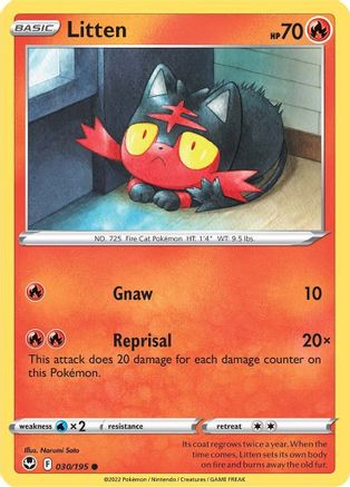 Litten 030/195 - Reverse Holofoil Silver Tempest