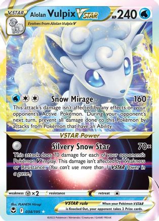 Alolan Vulpix VSTAR 034/195 - Holofoil Silver Tempest