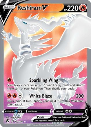 Reshiram V (Full Art) 172/195 - Holofoil Silver Tempest