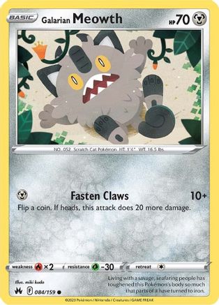 Galarian Meowth 084/159 - Reverse Holofoil Crown Zenith