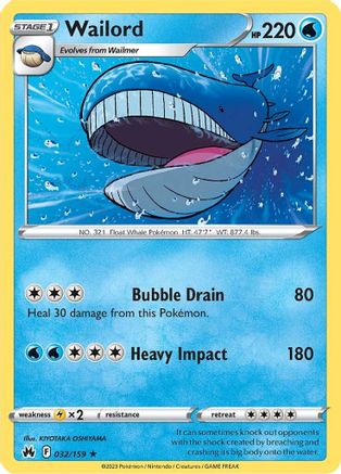 Wailord 032/159 - Reverse Holofoil Crown Zenith