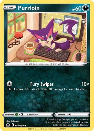 Purrloin 077/159 - Reverse Holofoil Crown Zenith