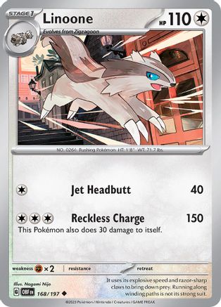 Linoone 168/197 - Reverse Holofoil Obsidian Flames