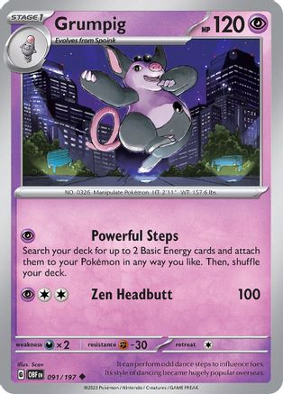 Grumpig 091/197 - Reverse Holofoil Obsidian Flames