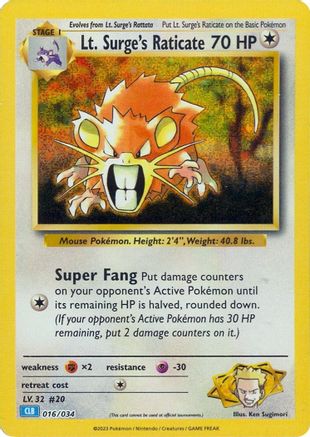 Lt. Surge's Raticate 016/034 - Holofoil Trading Card Game Classic