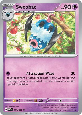 Swoobat 033/091 - Reverse Holofoil Paldean Fates