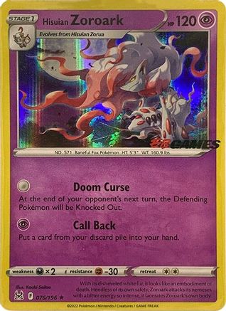Hisuian Zoroark (EB Games Exclusive) 076/196 - Holofoil Miscellaneous Cards & Products