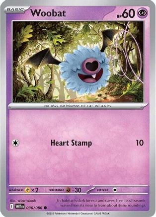 Woobat 036/086 - Reverse Holofoil White Flare