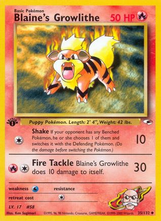 Blaine's Growlithe 035/132 - 1st Edition Gym Heroes