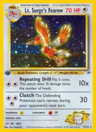 Lt. Surge's Fearow 007/132 - 1st Edition Holofoil Gym Heroes