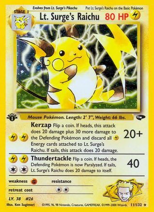 Lt. Surge's Raichu 011/132 - 1st Edition Holofoil Gym Challenge