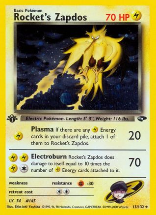 Rocket's Zapdos 015/132 - 1st Edition Holofoil Gym Challenge