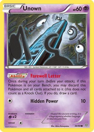 Unown 030/98  - Reverse Holofoil XY  Ancient Origins