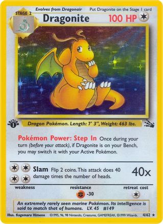 Dragonite 004/62 - 1st Edition Holofoil Fossil