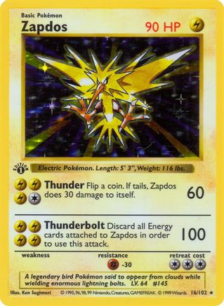 Zapdos 016/102 - Shadowless Holofoil Base Set
