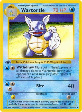 Wartortle 042/102 - Shadowless Base Set