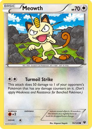 Meowth 074/124  - Reverse Holofoil XY  Fates Collide