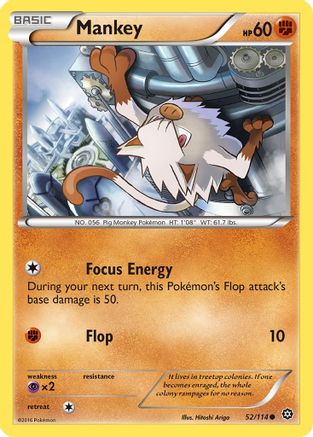 Mankey 052/114  - Reverse Holofoil XY  Steam Siege