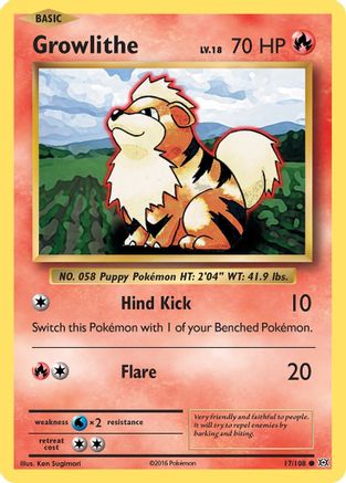Growlithe 017/108  - Reverse Holofoil XY  Evolutions