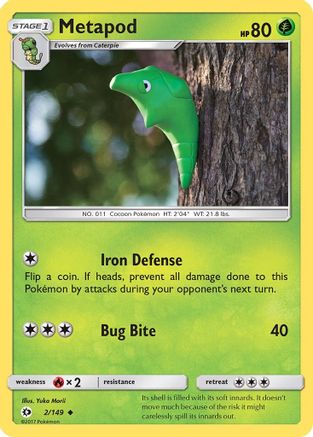 Metapod 002/149  - Reverse Holofoil SM Base Set