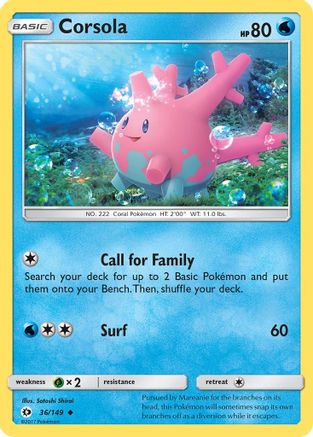 Corsola 036/149  - Reverse Holofoil SM Base Set