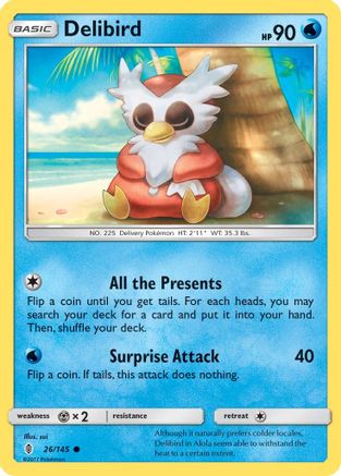 Delibird 026/145  - Reverse Holofoil SM  Guardians Rising
