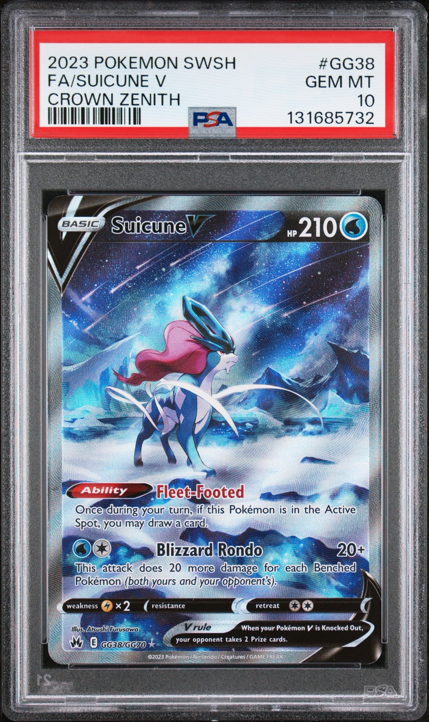 Suicune V GG38/70 PSA 10 2023 Crown Zenith Pokemon