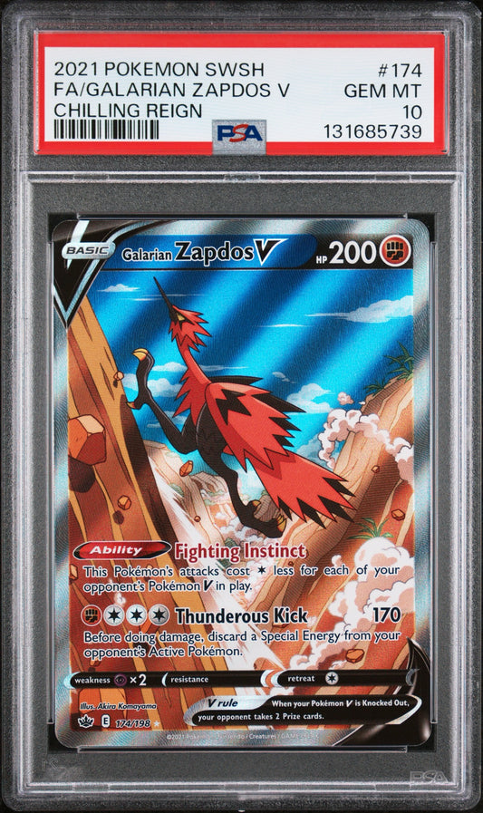 Galarian Zapdos V 174/198 PSA 10 2021 Chilling Reign Pokemon