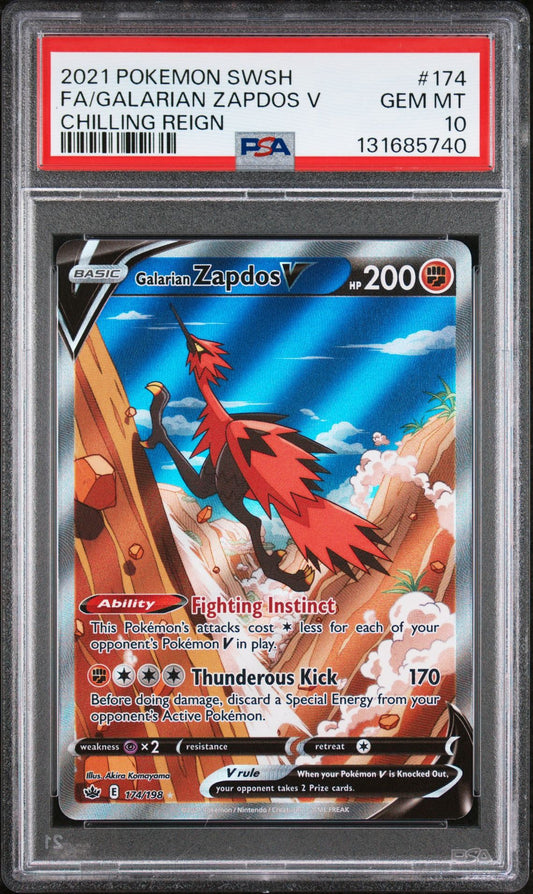 Galarian Zapdos V 174/198 PSA 10 2021 Chilling Reign Pokemon