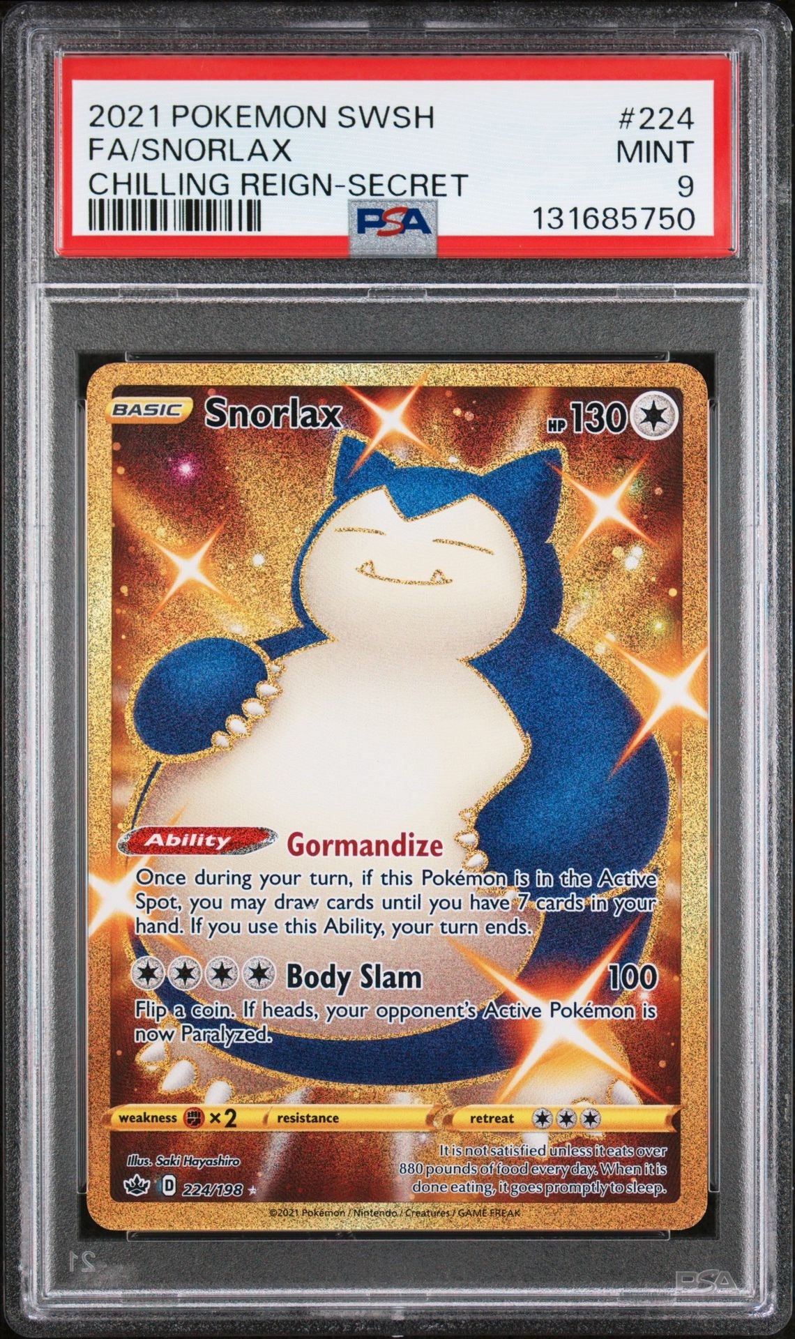 Snorlax 224/198 PSA 9 2021 Chilling Reign Pokemon