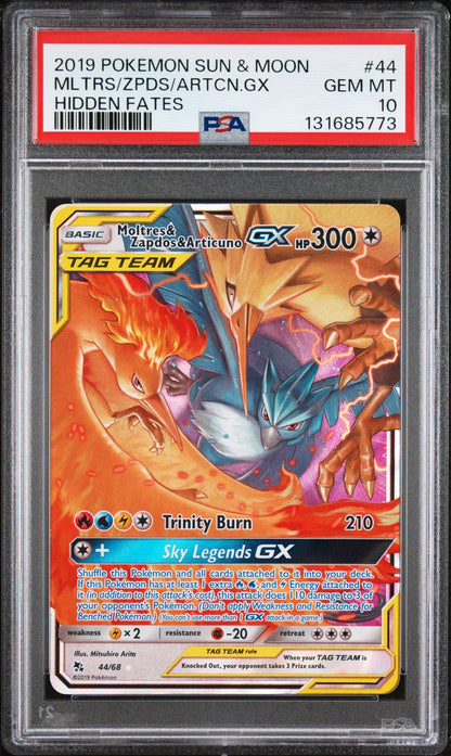 Moltres & Zapdos & Articuno 44/68 PSA 10 2019 Hidden Fates Pokemon