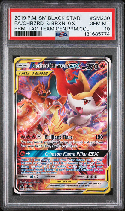 Charizard & Braixen SM230 PSA 10 2019 Tag Team Promo Pokemon