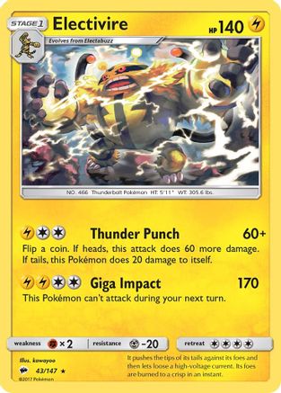 Electivire 043/147  - Reverse Holofoil SM  Burning Shadows